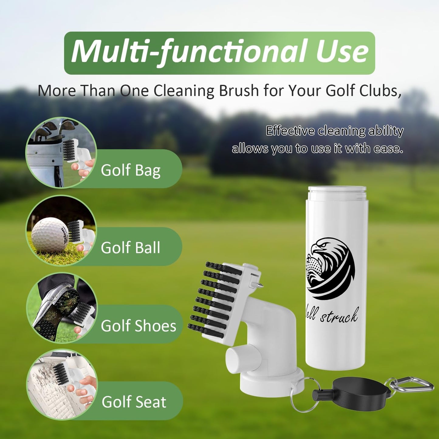 Pro Golf Club Cleaner - 4oz Water Bottle with Groove Cleaner and Retainer Clip, Durable Nylon Bristles for Easy Cleaning, Ergonomic Button Design, Golf Gifts for Men & Essential Accessories
