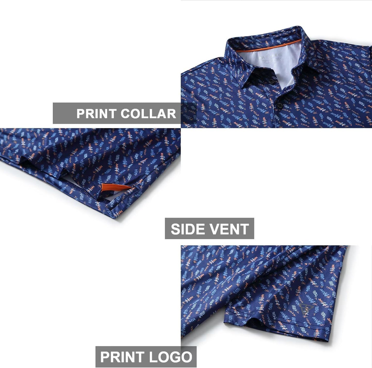 Golf Shirts for Men Dry Fit Short Sleeve Print Performance Moisture Wicking Polo Shirt