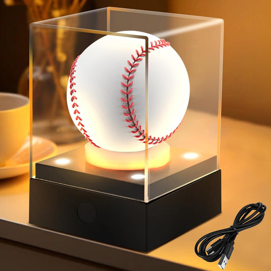 Baseball Display Case with LED Light & UV Protection – High Transparency Acrylic Cube Holder for Balls, Pool Balls, Tennis Balls, Golf Balls,Cards, Memorabilia Gifts