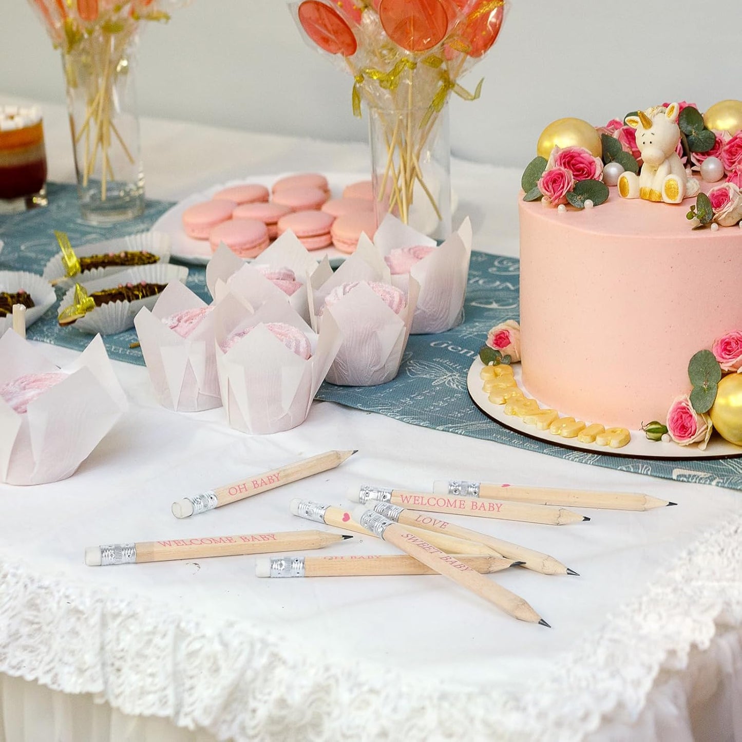 50 Sets Pink Baby Shower Pencils Gifts Bulk for Guest Golf Half Pencils Baby Shower Game Sharpened Mini Pencil with Eraser It's A Girl Gender Reveal Party Favors