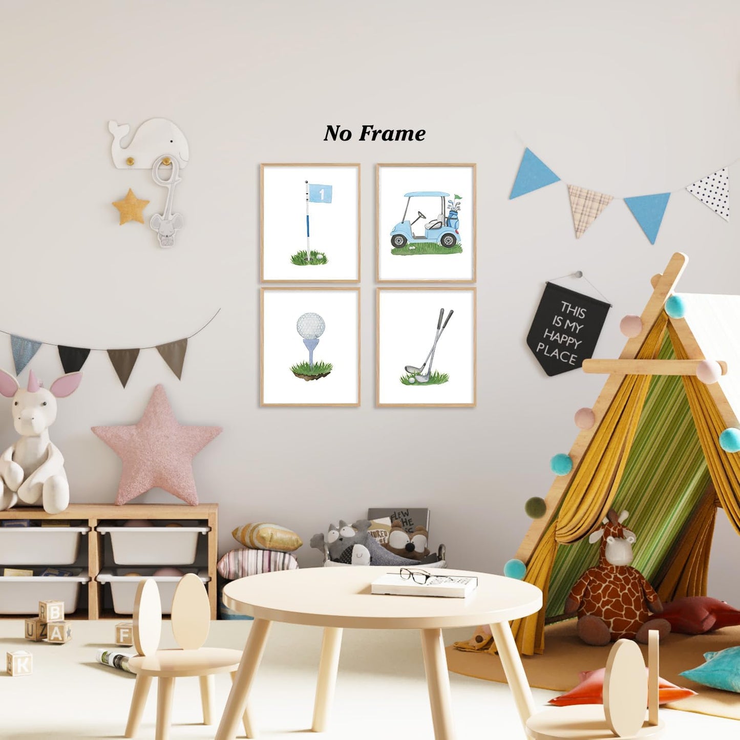 Boat Wades Golf Course Wall Art Prints Set of 4, Golfer Gifts for Women Men, Retro Golf Cart Club Golfing Posters Pictures Wall Decor for Home Bedroom Living Room Office, 8x10 Unframed