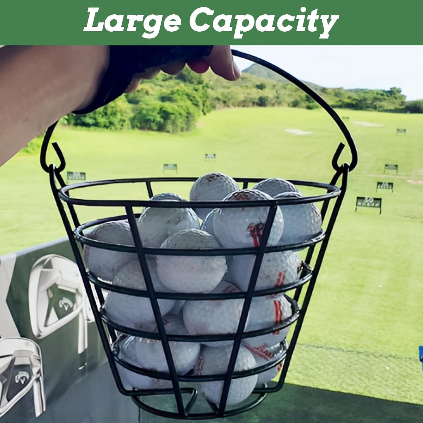 2 Pack Golf Ball Basket with Handle - Large Metal Golf Ball Bucket Storage Container Holds 50 Balls Each - Heavy Duty Golf Ball Carrier & Organizer for Driving Range, Practice, Course