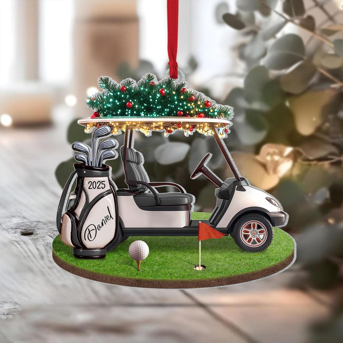 LOVELYPOD Personalized Golf Christmas Ornament, Custom Golfer Bag 2D Acrylic Ornaments,Golf Lover Christmas Tree Decoration, Gift for Golfs Enthusiasts, Golfer Holiday Ornaments 01