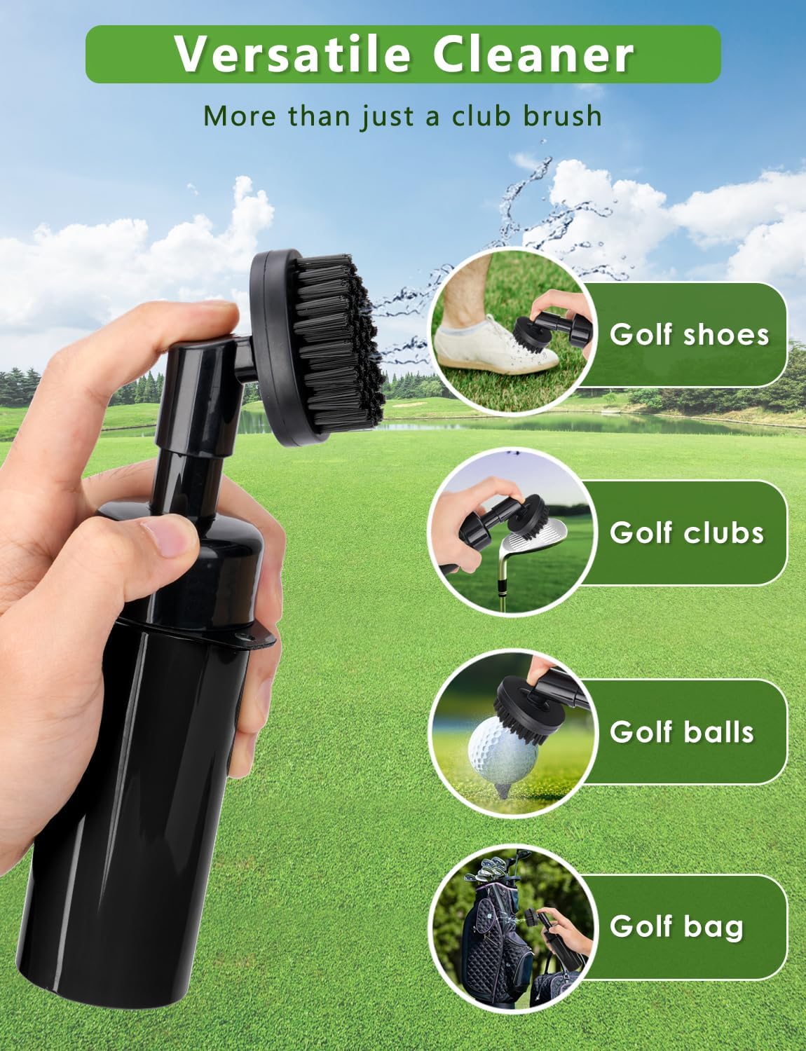 Oasser Golf Club Cleaner Golf Club Brush with Retractable Clip and Squeeze Water Bottle 10.5 Inches Holds 5 Oz of Water, Golf Accessories for Men Women Essentials Golf Gifts for Men, Black