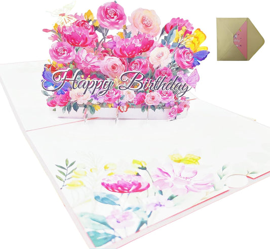 Steelhill 3D Pop Up Cards,Birthday Card,Valentines Day Gifts Cards for Kids School,Greeting Cards with Envelope for Mother's Day Thinking of You Card for Wife,Girlfriend,Friends(Birthday card)