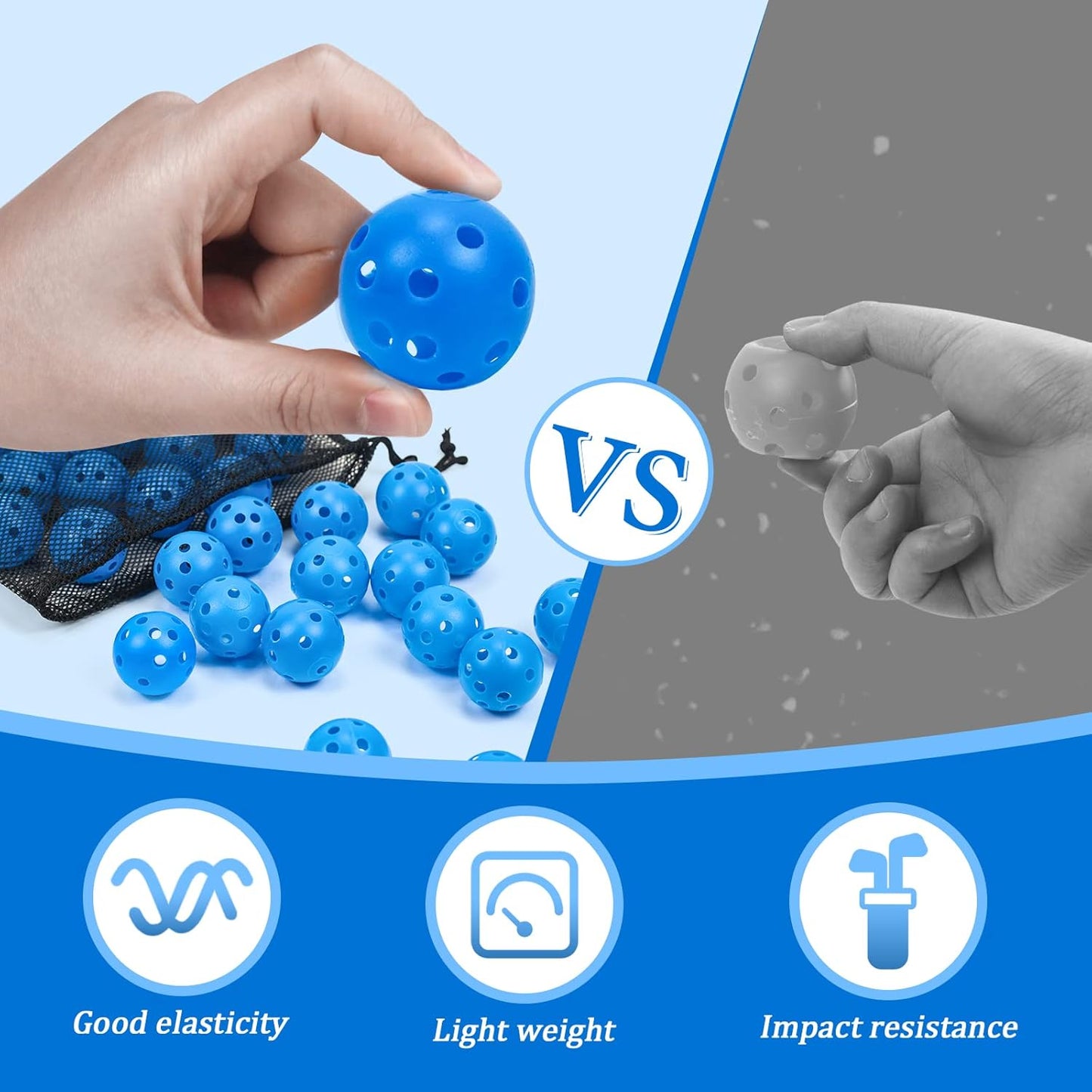 Plastic Golf Balls Practice Limited Flight Golf Training Ball Hollow Swing Practice Indoor Golf Balls with Mesh Drawstring Bag for Backyard Driving Range or Outdoor