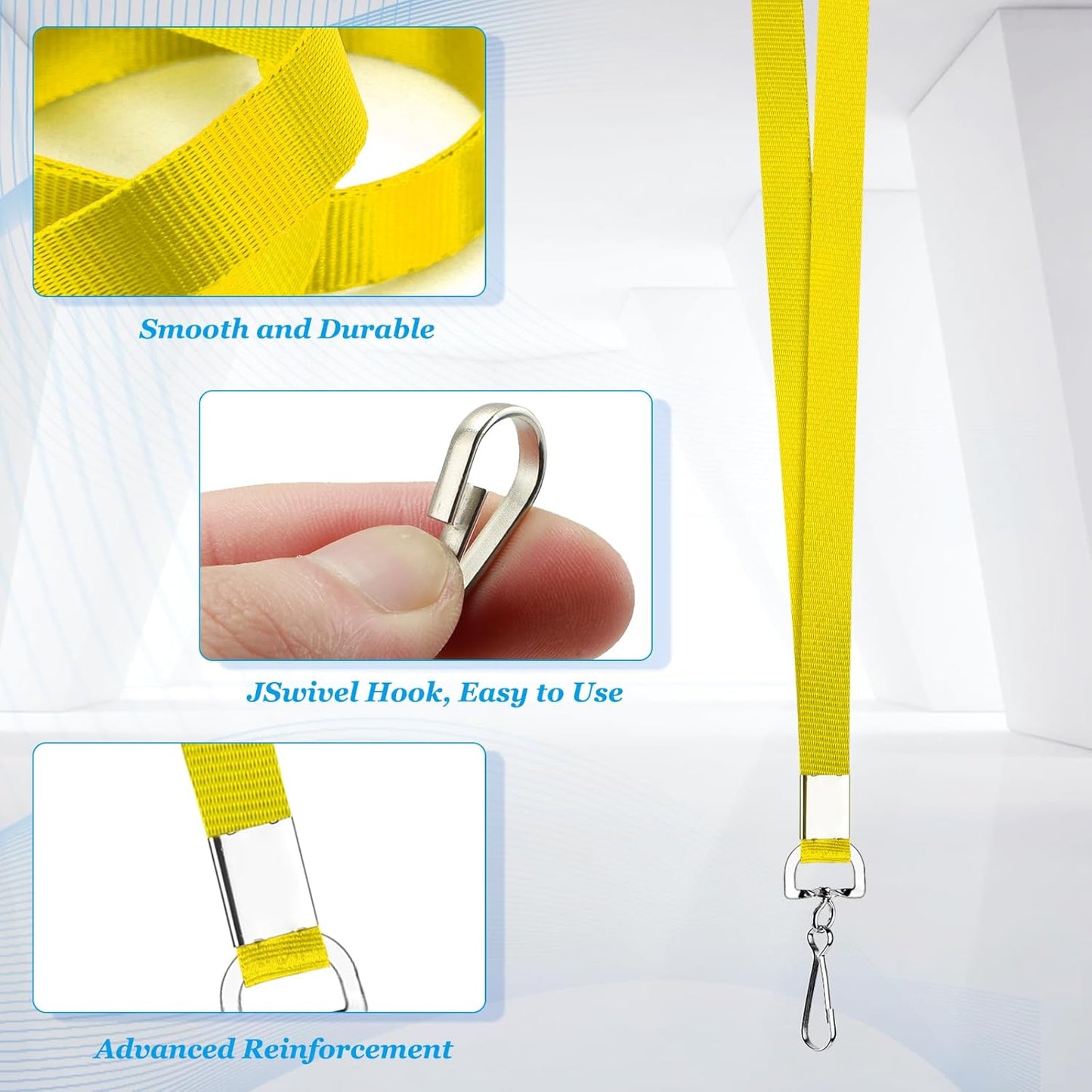 50 Pack Yellow Lanyards for ID Badge Holder - Durable Flat Lanyards with Swivel Hook and Badge Clip