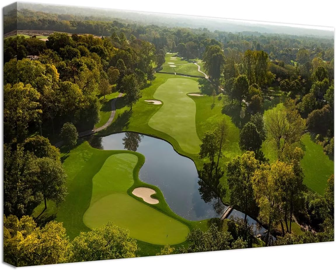 chenchenArt USA Ohio Golf Course Wall Art for Office Living Room Bedroom Home Decorations Ohio Golf Course Picture Poster Canvas Prints Modern Artwork Framed Ready to Hang(18''H x 24''W)