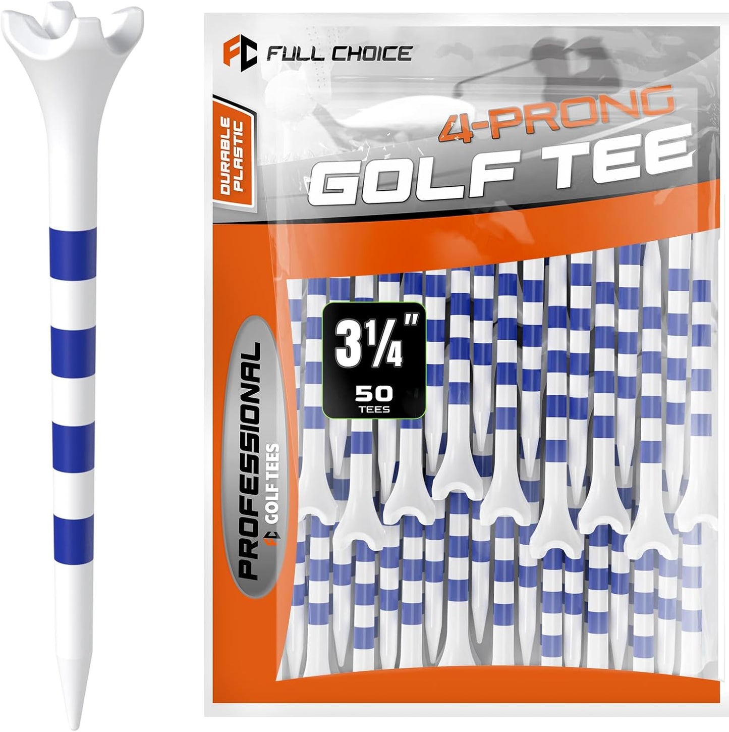 Professional Plastic Golf Tees 100 Pack (3-1/4" or 2-3/4"), Enhanced Durability & Stability, Engineered to Minimize Friction and Side Spin