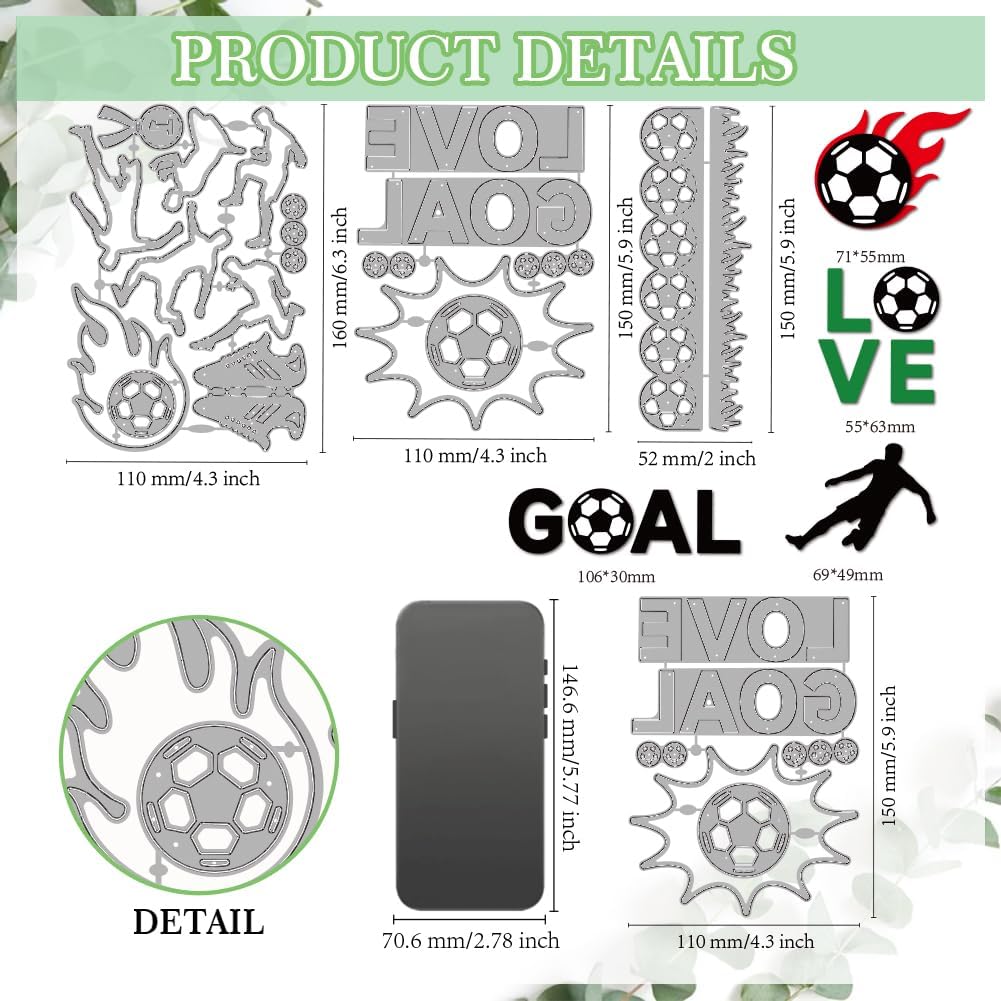 MAYJOYDIY Soccer Player Metal Die Cuts Love Goal Medal Cutting Dies Stencil Sports Sneakers Embossing Scrapbooking Cuts Template for DIY Scrapbooking Craft Card Making Album Gift Decor