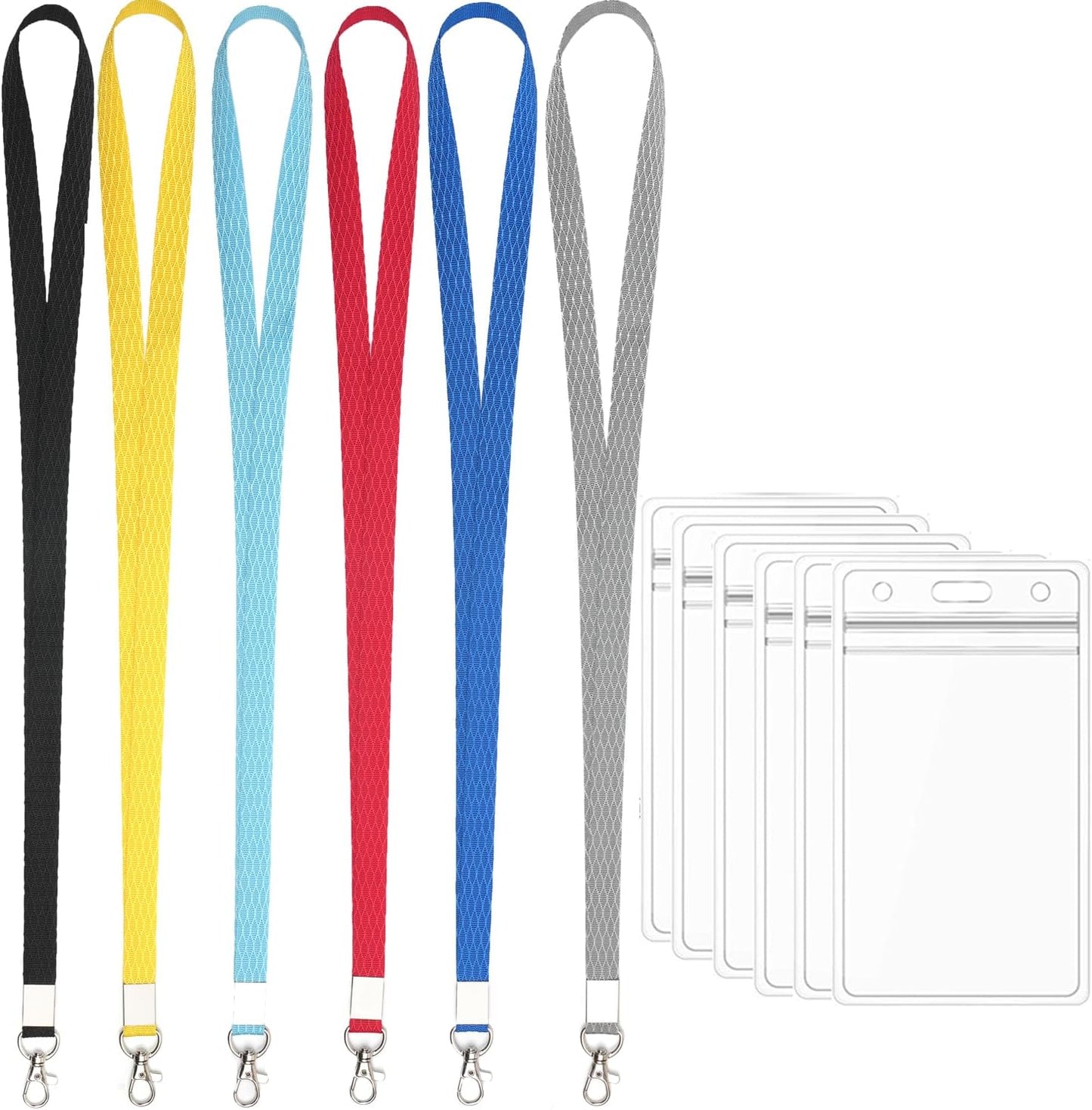 6 Pack Neck Lanyards with Vertical Badge Holder for ID Card Badges Holder Office Black,Red, Blue,Yellow,Gray,Light Blue