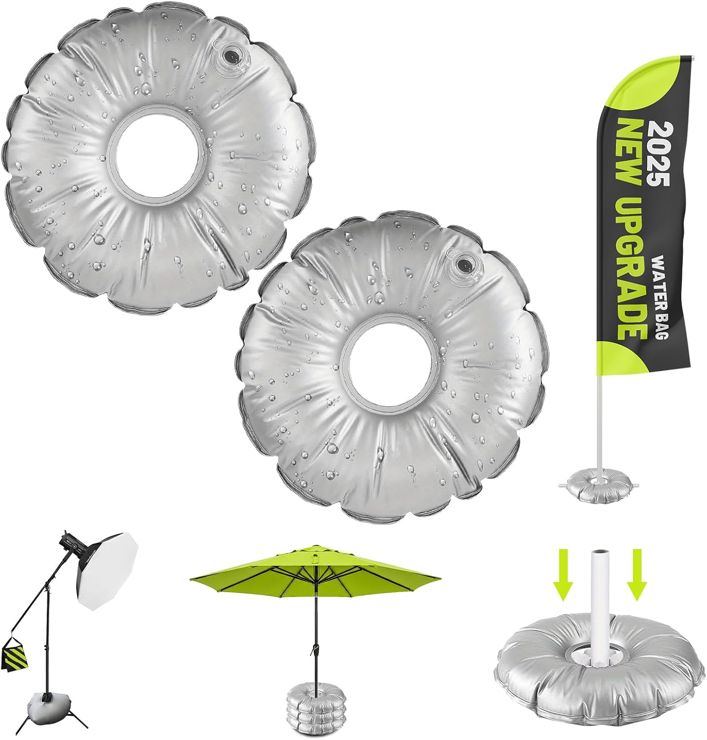 2 Pack 20 in Water Weight Bag for Feather Flag Base & Beach Umbrella - Thickened PVC Water Fillable Base for Feather Flag Beach Umbrella and Photography Stand, Collapsible Flagpole Base, 28 lbs Each