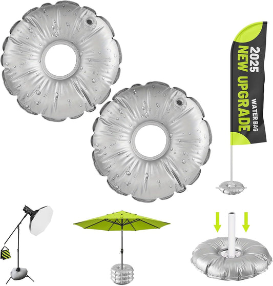 2 Pack 20 in Water Weight Bag for Feather Flag Base & Beach Umbrella - Thickened PVC Water Fillable Base for Feather Flag Beach Umbrella and Photography Stand, Collapsible Flagpole Base, 28 lbs Each