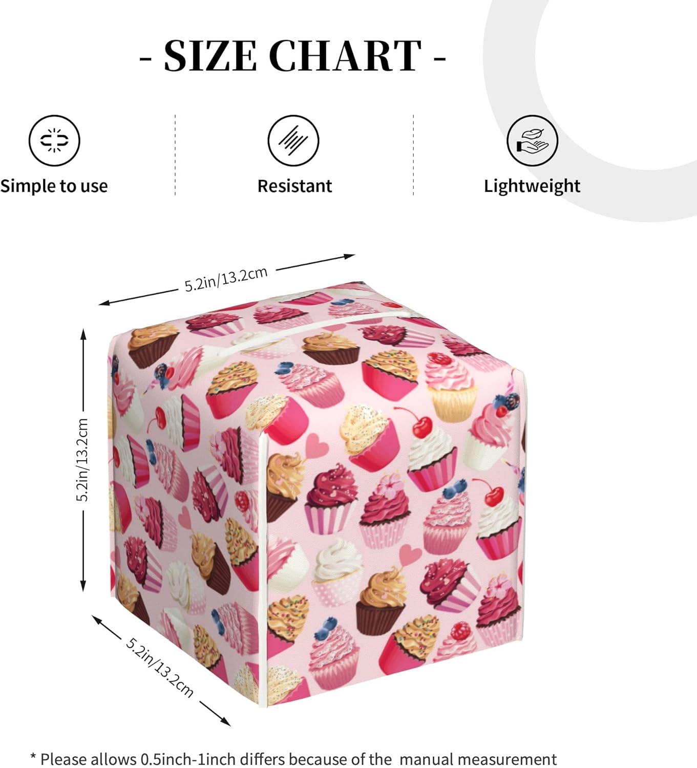 Tissue Box Holder Delicious Cupcakes Tissue Box Cover Square Leather Tissue Holder Organizer Portable Decorative Facial Paper Case for Home Office Bathroom Vanity Countertop