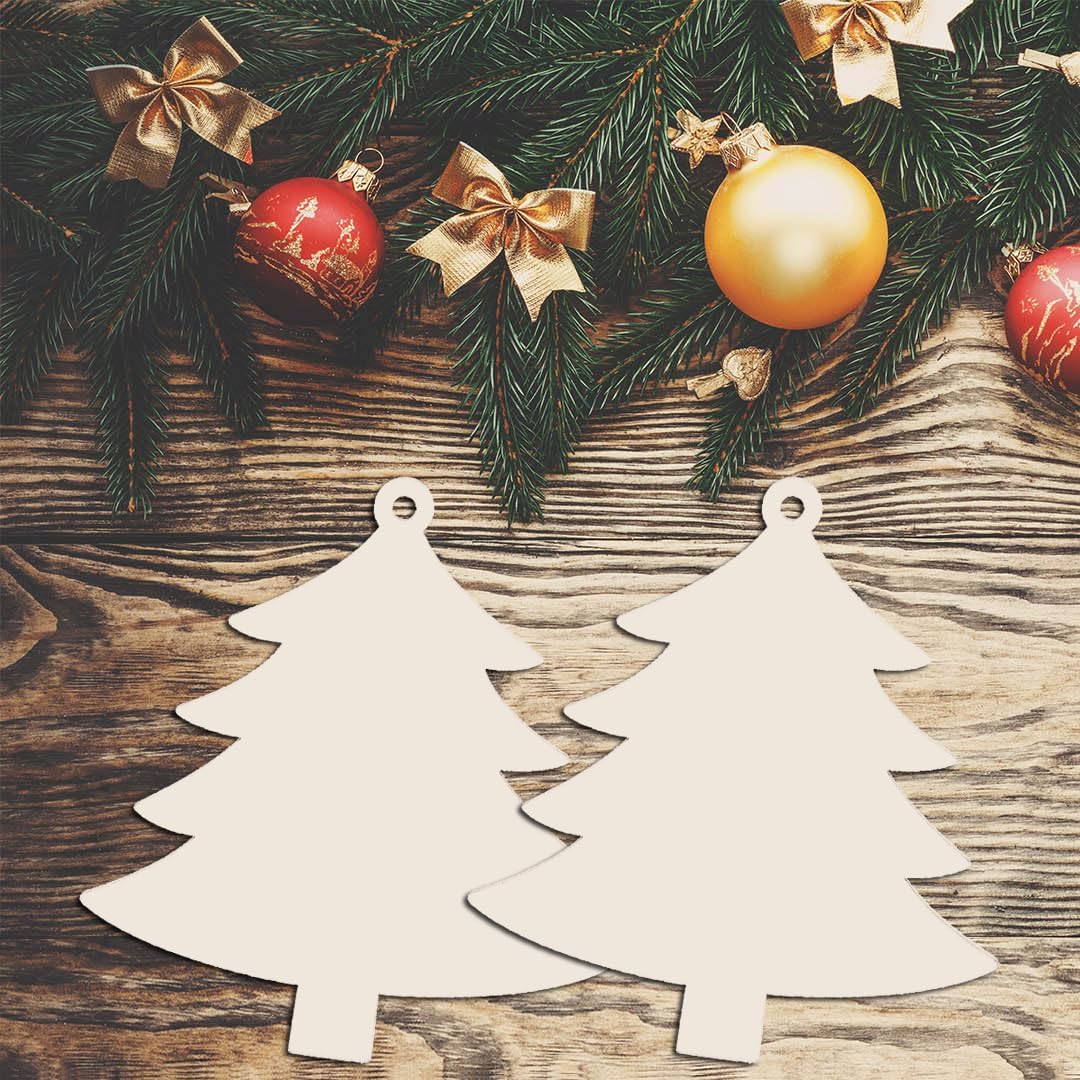 50PCS Unfinished Wood kit with Holes, Wood Slice for DIY Crafts, Blank Tree Wood Cutouts Wooden Tags Ornaments for Sign Gift Tags, Christmas Decorations Outdoor Indoor Decor (Christmas Tree Shape)