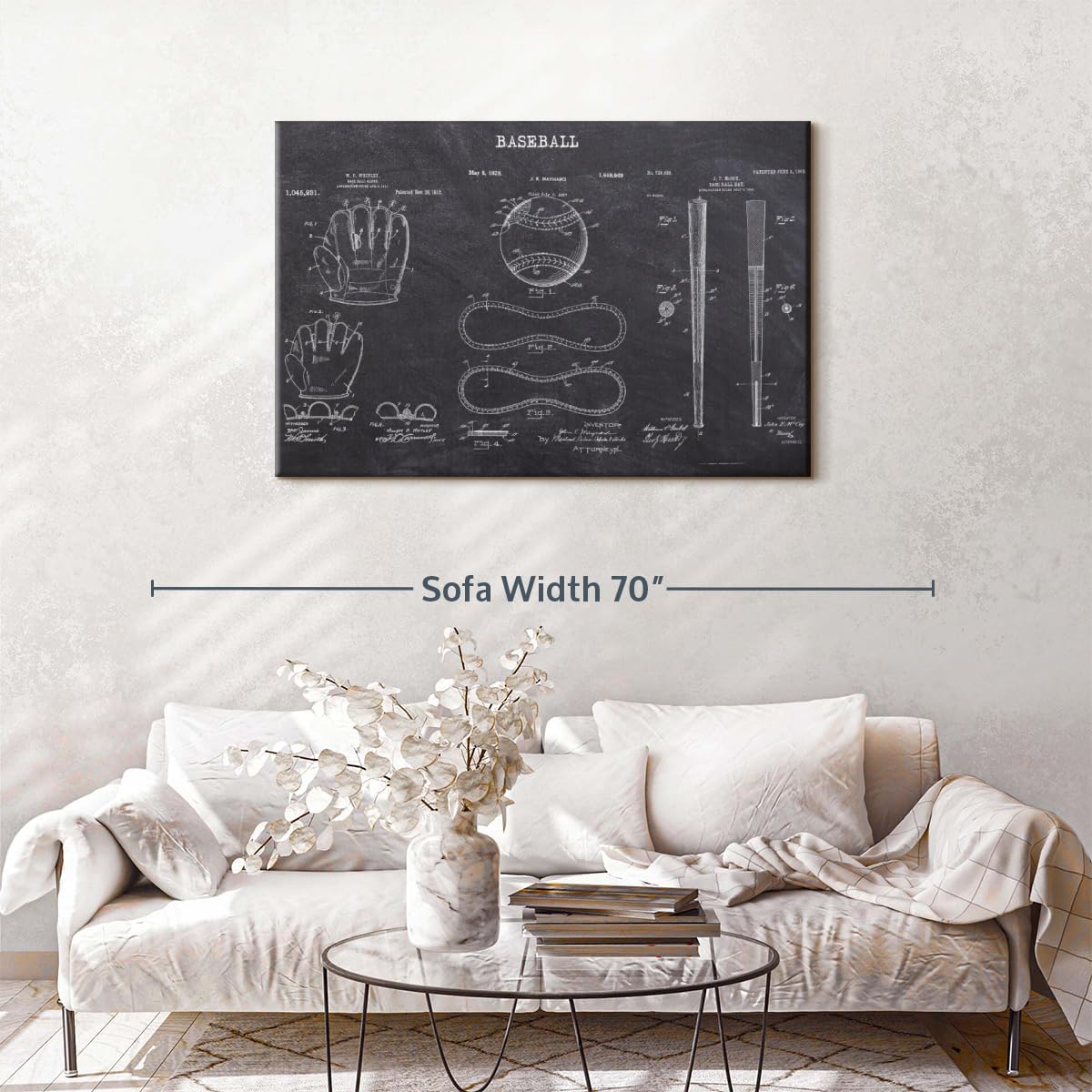 ElephantStock Baseball Patents Canvas - 1 Panel Sports Patent Wall Art Decor - Sports Decorations for Boys Room - Wall Art and Office Decor - 48" X 32"