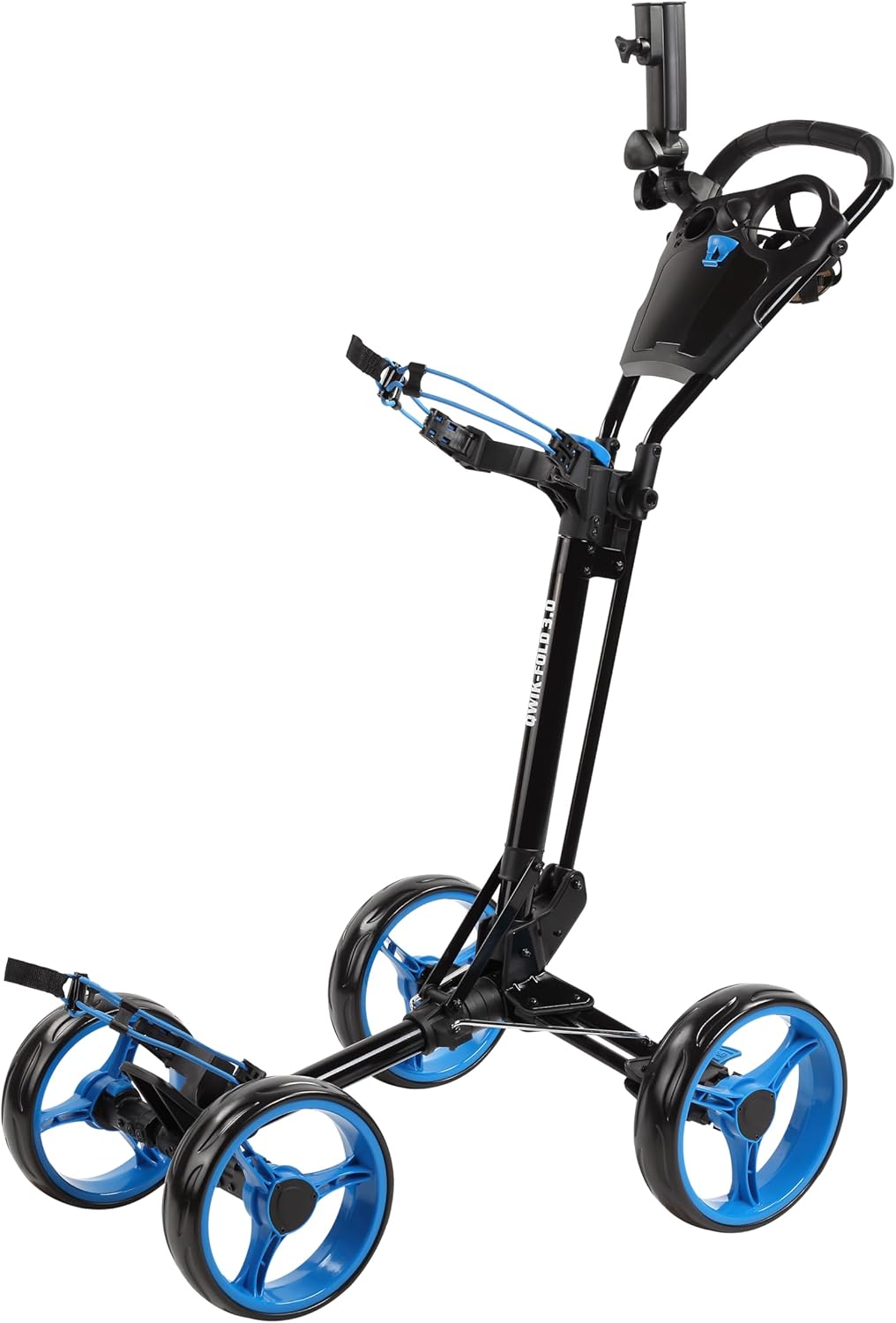 Folding Golf Push Cart 4 Wheel with Foot Brake – 1-Second Open & Close Golf Bag Cart, Adjustable Handle, Ball-Bearing Wheels, Lightweight Aluminum Frame, Umbrella Holder Included