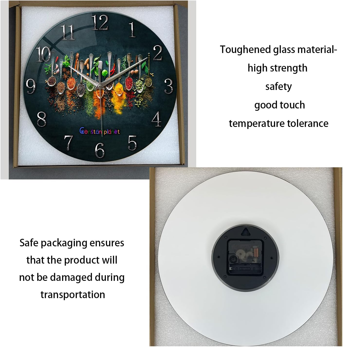 Kitchen Wall Clock Battery Operated 12 Inches Round Decorative Clocks for Walls Glass Wall Clock for Bedroom