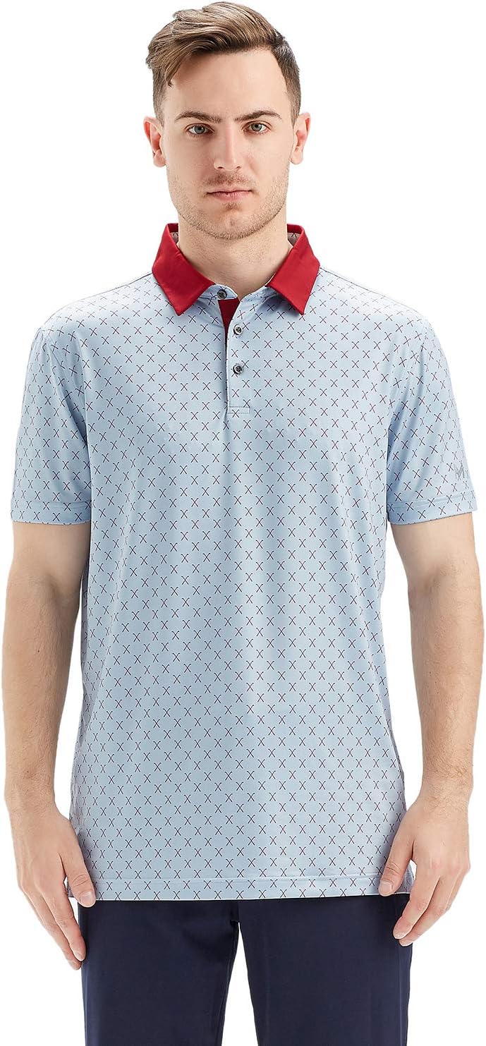 Golf Shirts for Men Dry Fit Short Sleeve Print Performance Moisture Wicking Polo Shirt