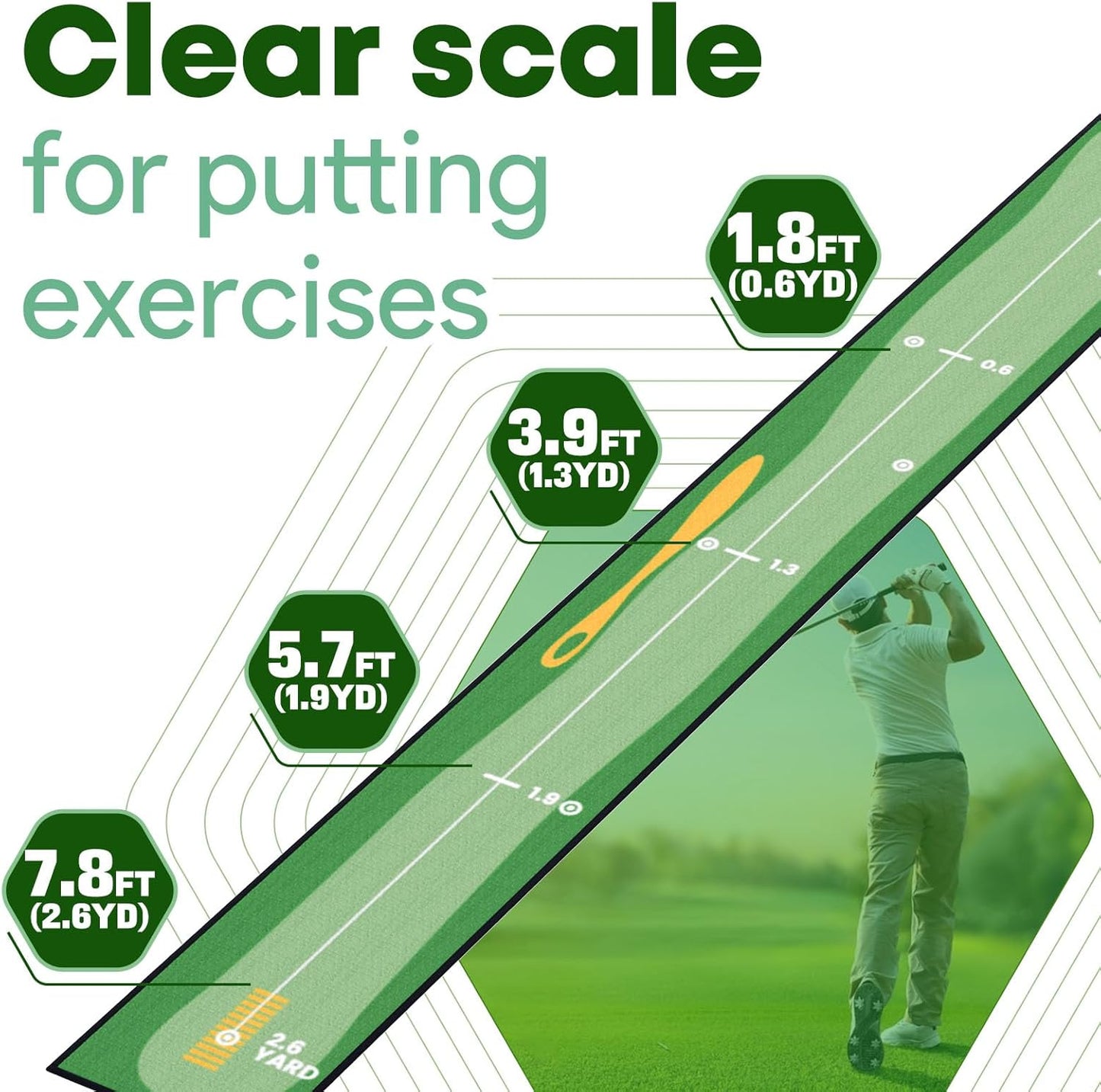 Golf Putting Mat Indoor & Outdoor Professional Practice Putting Green Mat with Distance Marker Anti Slip Backing Golf Accessories Portable Training Matt