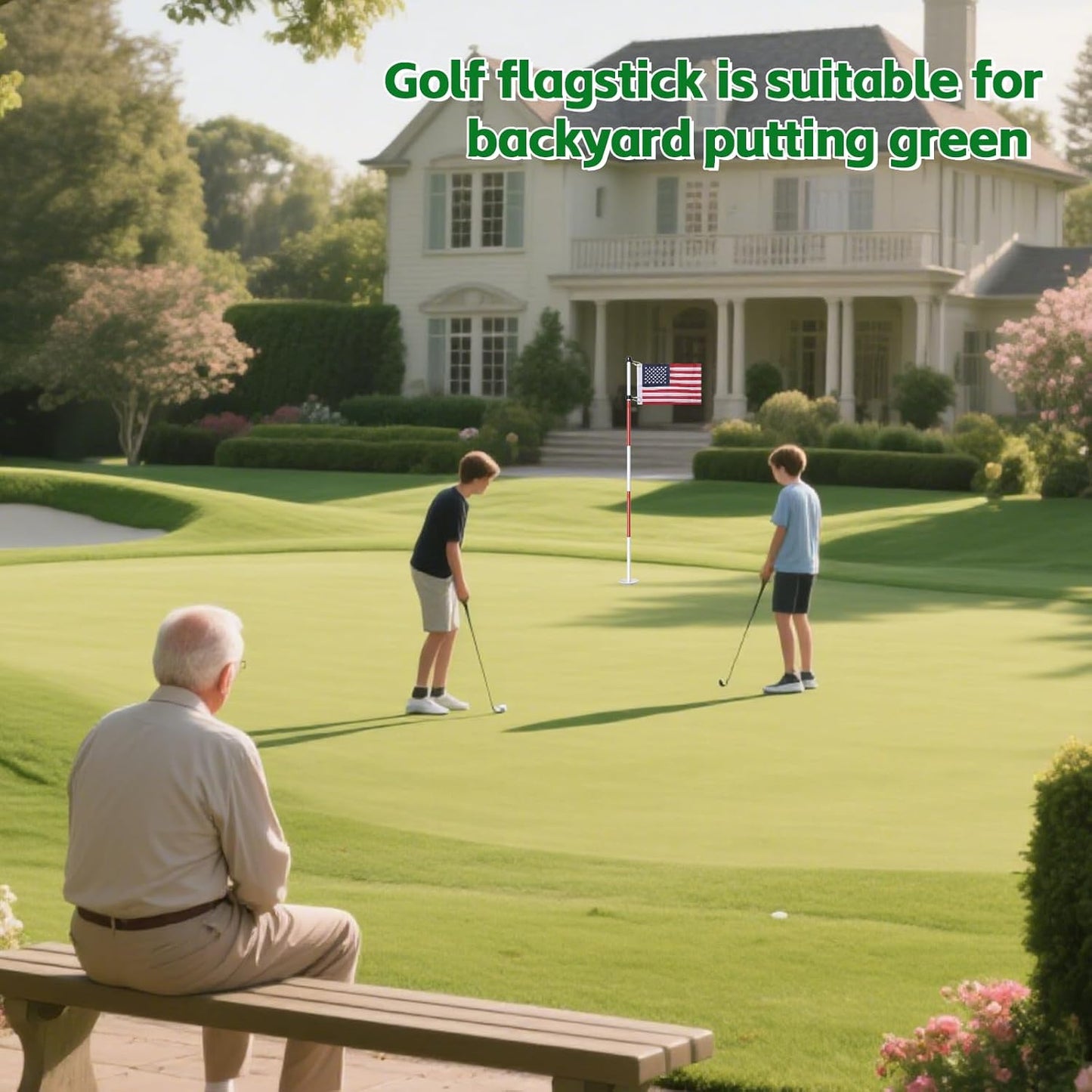 Golf Flagstick 6ft, Double-Side American Flag for Putting Green, Portable 5-Section Design for Backyard Practice, Golf Pin USA Flag for Driving Range