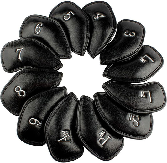 12pcs Thick Synthetic Leather Golf Iron Head Covers Set Headcover Fit All Brands Callaway Ping Taylormade Cobra Etc