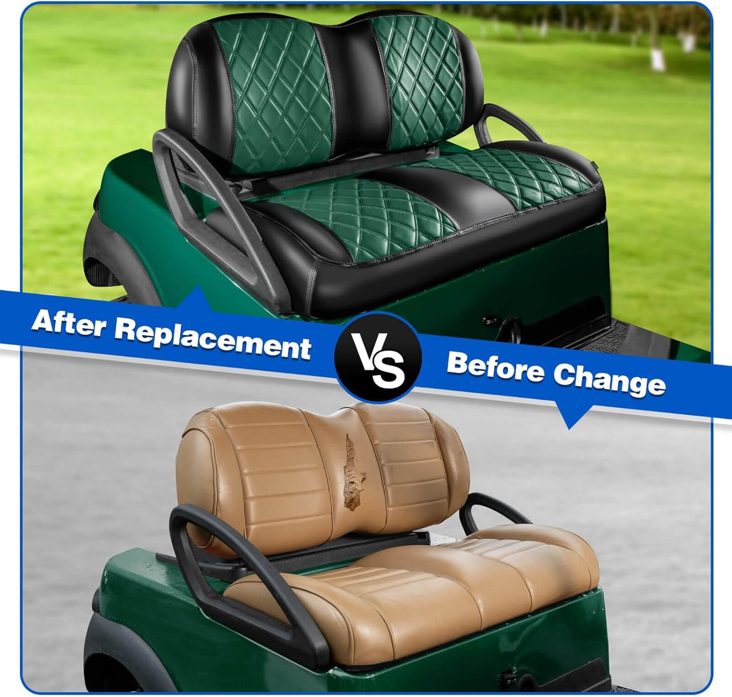 NOKINS Golf Cart Seat Covers Fit Club Car Precedent/Tempo/Onward Premium Front Seat Cushion, Golf Cart Vinyl Leather Diamond Seat Covers, Soft/Scratch-Resistant/No Stapler Needed