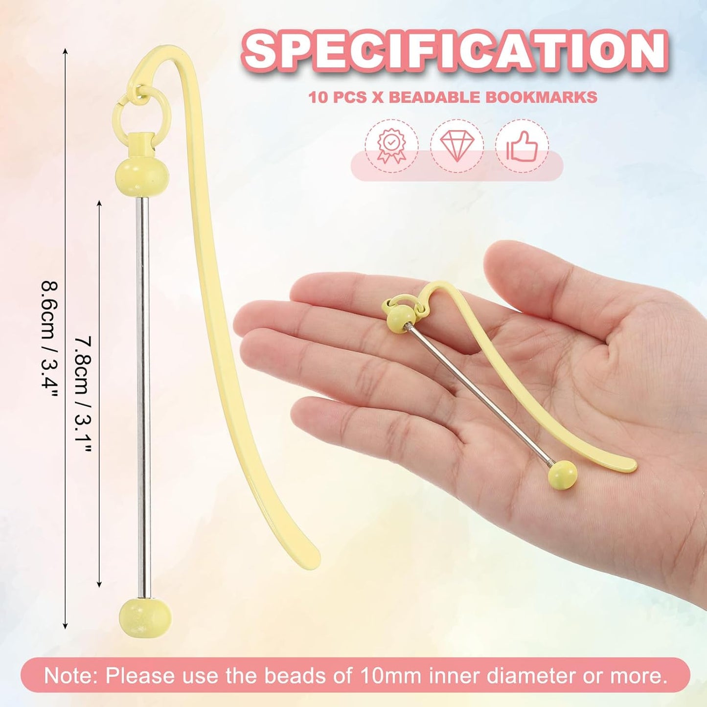 PATIKIL Beadable Bookmarks, 10 Pcs Beaded Bookmark DIY Metal Blank Bar Bulk for Bookmark DIY Making Craft, Beading Pendant Charm, Candy Yellow