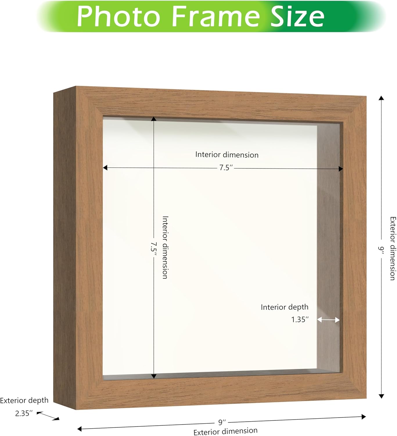 FrameWorks 8” x 8” Golden Oak Wooden Shadow Box Frame – Display Case with Soft Felt Back, Memory Box with Tempered Glass, Display Box with Elegant White Ball Push Pins, Wooden Flower Box
