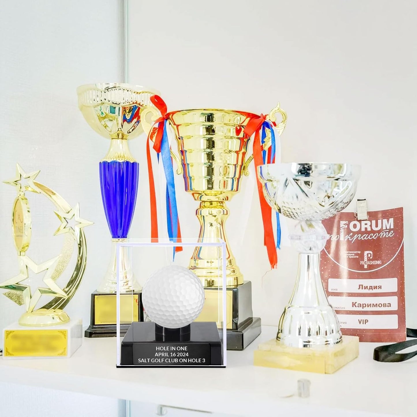 Custom Golf Ball Display Case Acrylic Golf Ball Holder Case Laser Engraved Plaque Showcase Your Cherished Golf Ball Memorabilia (Black)