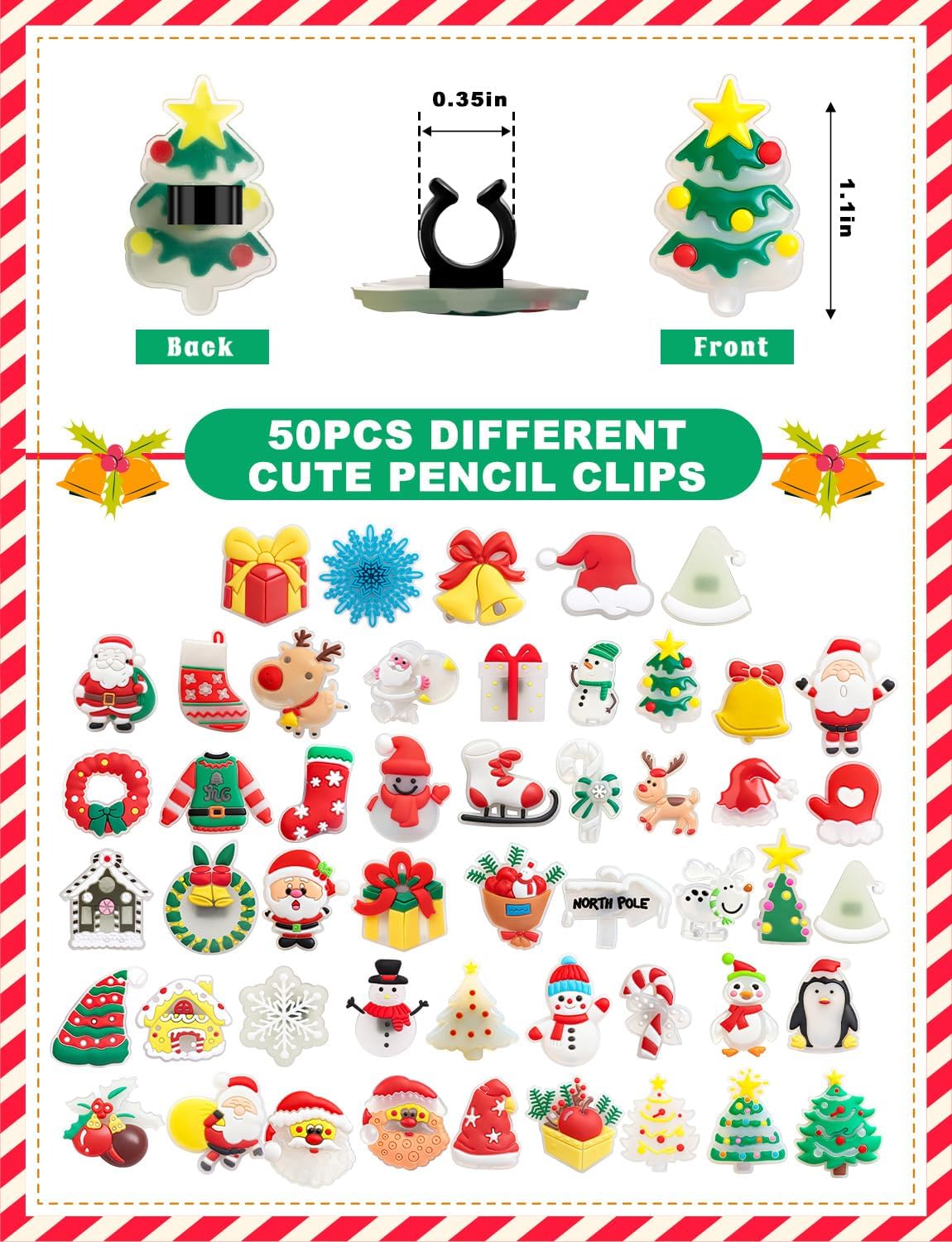 WDAHDHP Christmas Glow in the Dark Pencil Clips, 100Pcs Cute Luminous Pencil Charms Topper for Kids Students School Gifts Classroom Rewards