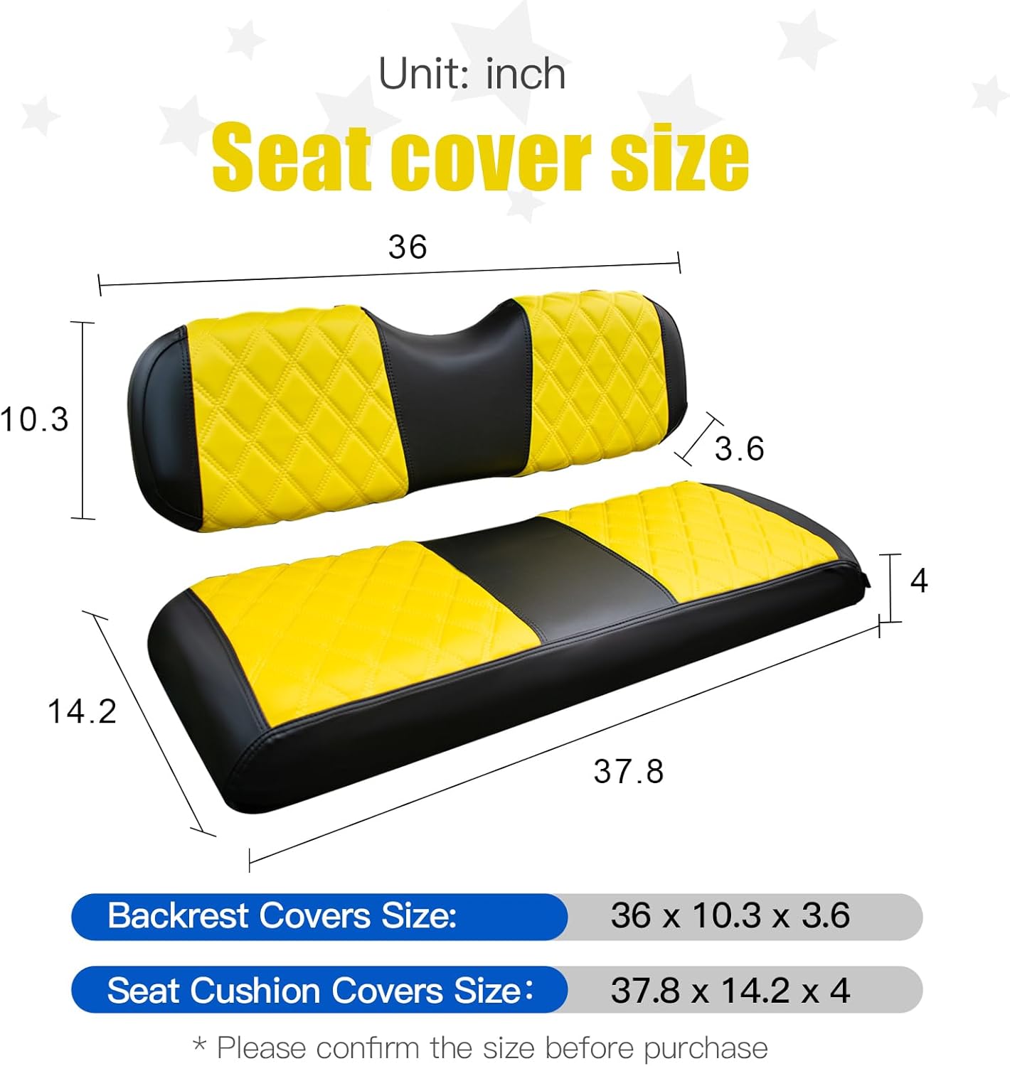 NOKINS Golf Cart Seat Covers Fit Club Car Precedent/DS/EZGO RXV/TXT/Yamaha Drive Aftermarket Standard Rear Seat Cushion, No Stapler, Multiple Colors&Breathable (Yellow&Black)