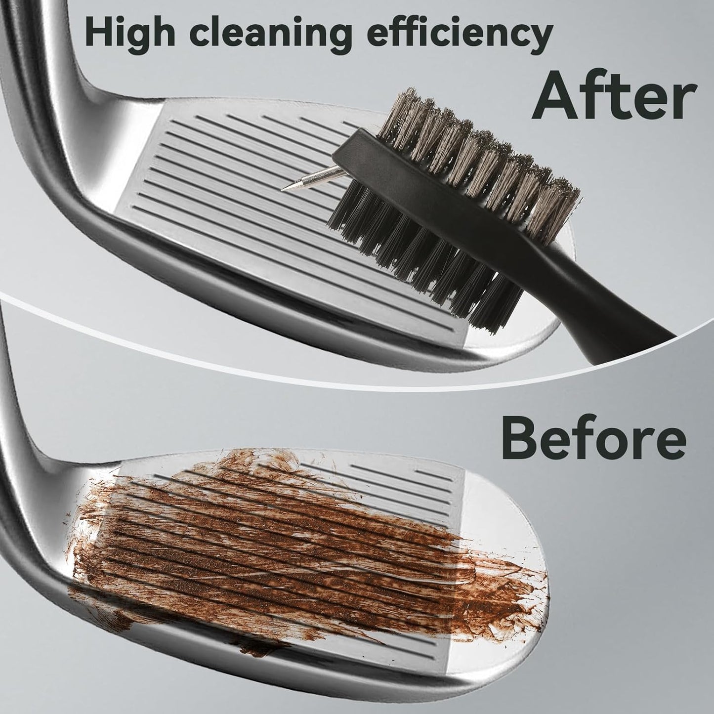 Aulock Golf Towel and Brush Set -16" X 24" Microfiber Towels with Carabiner Clip, Men Cleaning Kit with Golf Club Brush (2 Grey Towel + 1 Brush + Golf Divot Tool)