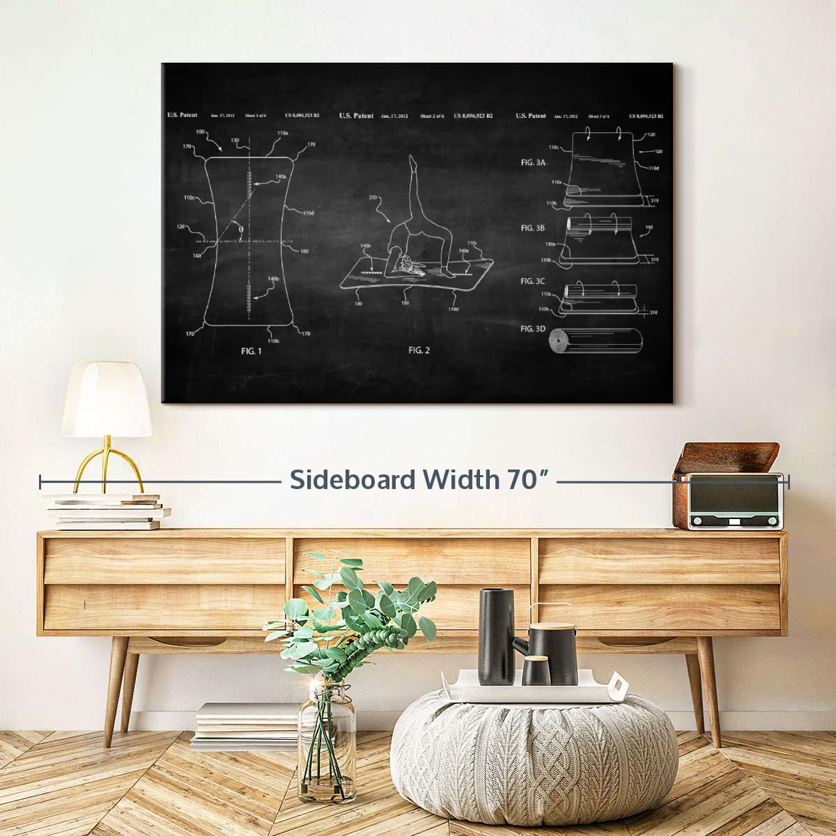 ElephantStock Exercise Mat BW Patent Wall Art - Horizontal Wrapped Canvas - 1-Piece Living Room Wall Decor - Digital Art Patent Canvas Print - Black and White Decor - 51" X 34"