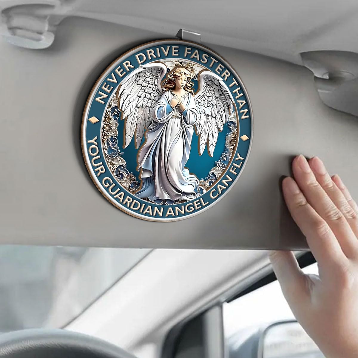 Jesuspirit Personalized Car Visor Clip – Guardian Angel Visor Clip, Our Lady of Guadalupe, Christian Car Accessories, New Driver & Religious Gifts (Never Drive Faster Than Your Guardian Angel)