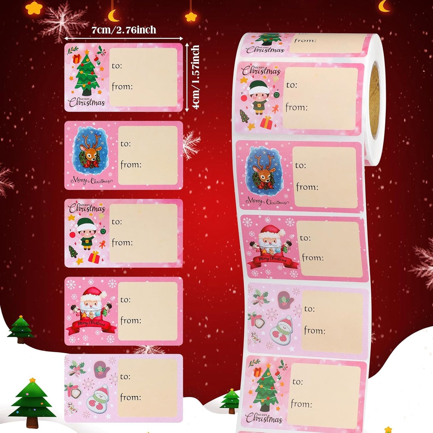 Outus 500 Pieces Christmas Tags Self Adhesive Gift Tags for Xmas Presents Christmas Name Labels Stickers for Wrapping Paper Festival Birthday Holiday Decor(Simple Style,2.76 x 1.57 Inch)