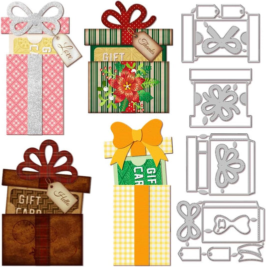 GLOBLELAND Gift Box Gift Card Holder Cutting Dies for Card Making Bow Gift Box Cut Die for DIY Scrapbooking Journal Embossing Paper Craft Decor