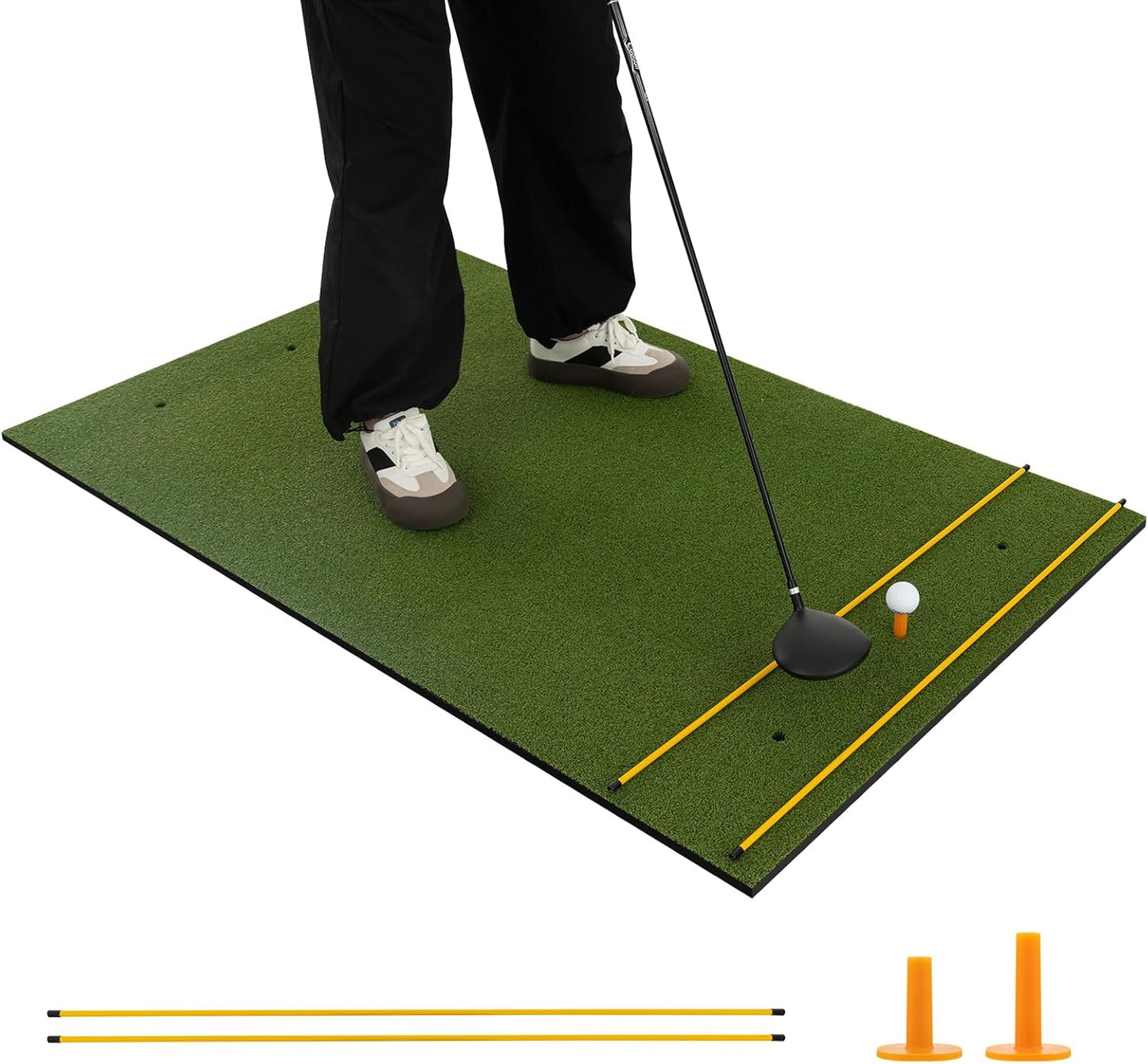 Tangkula Golf Hitting Mat, Artificial Turf Mat for Indoor/Outdoor Golf Practice Includes 2 Rubber Tees & 2 Alignment Sticks, Golf Training Mat for Home Backyard Garage