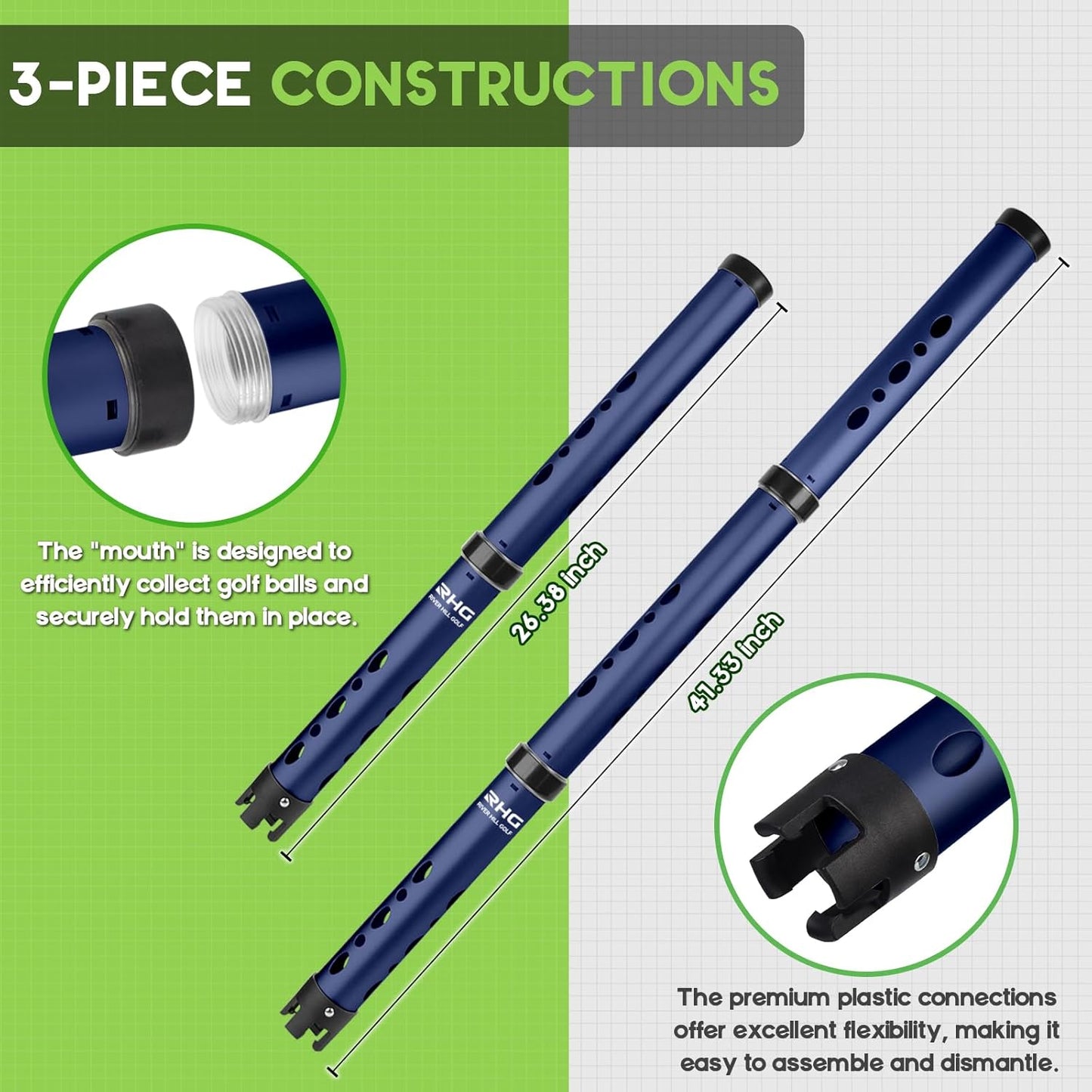 Golf Ball Retriever, Aluminum Alloy Picker Upper Tube, Golf Balls Shagger Grabber, Ball Collector, Pickup Tool Device for Men Women