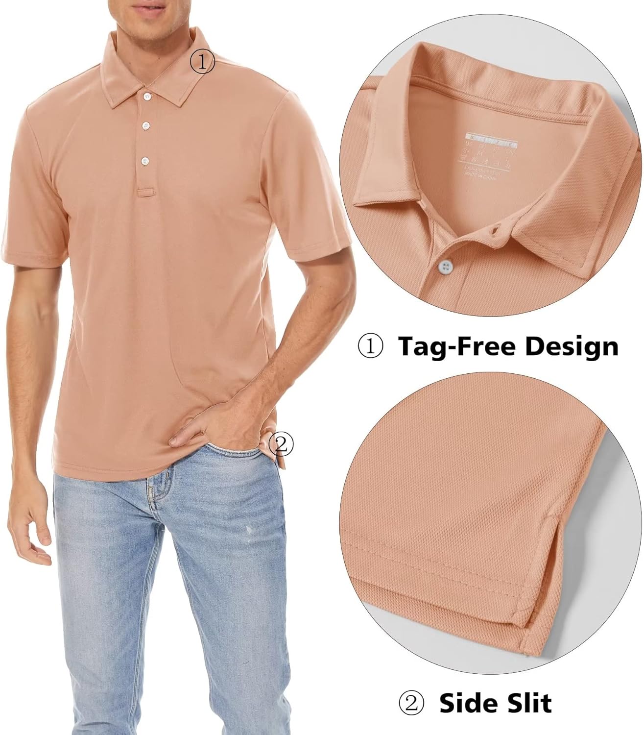 MAGCOMSEN Men's Polo Shirts 3 Buttons Casual Work T Shirts Quick Dry Short Sleeve Golf Shirt Pique Jersey Outdoor Performance