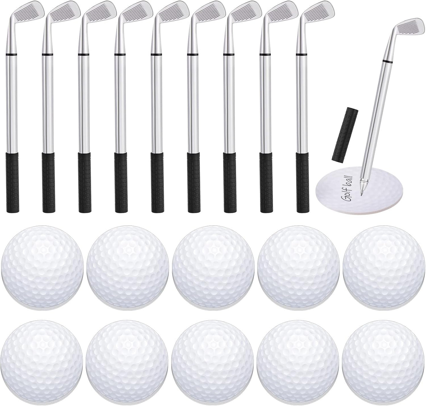 Estune 12 Pcs Ballpoint Pens and 12 Pads Sticky Notes Cool Party Favors Mini Decorative Pens Funny Sports Club Props Black Gel Ink for Office Coworkers (Golf Style, Silver, Black)