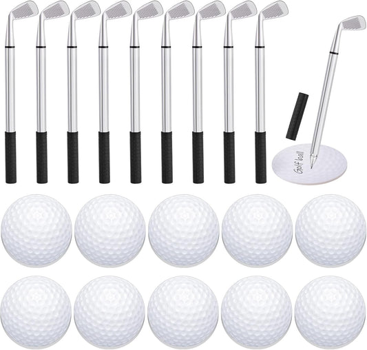 Estune 12 Pcs Ballpoint Pens and 12 Pads Sticky Notes Cool Party Favors Mini Decorative Pens Funny Sports Club Props Black Gel Ink for Office Coworkers (Golf Style, Silver, Black)