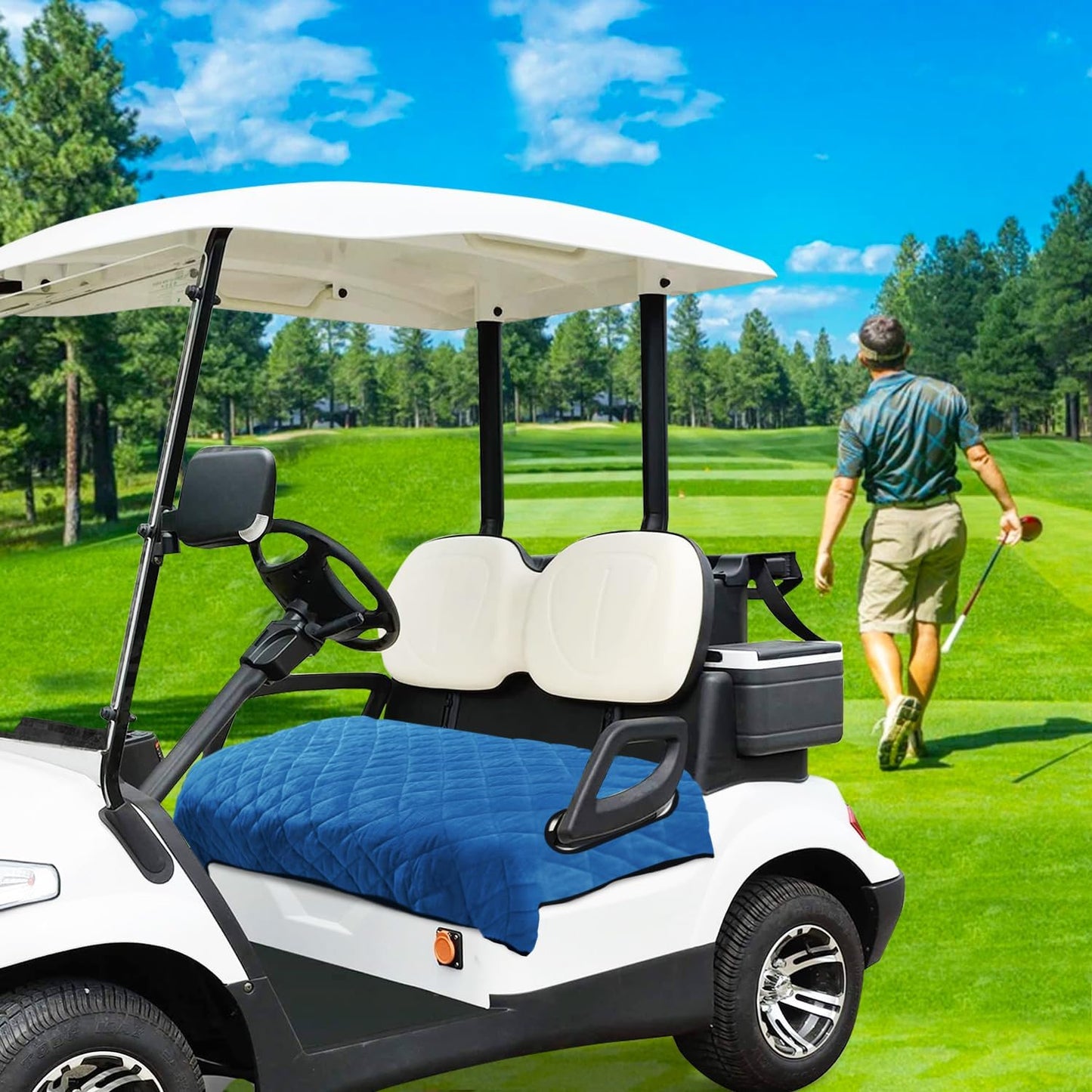 YOKYHOM Golf Cart Seat Covers, Golf Cart Seat Towel Blanket, Short Plush Surface, Soft and Comfortable, Suits EZGO, Yamaha, Club Car and Other 2-Seat Golf Carts, 51"x 30.5", Deep Blue