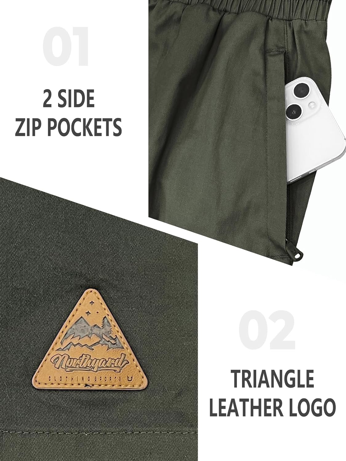 NORTHYARD Mens Casual Shorts-Cotton 9" Golf Hiking Drawstring Elastic Waist Work Shorts with Zipper Pockets