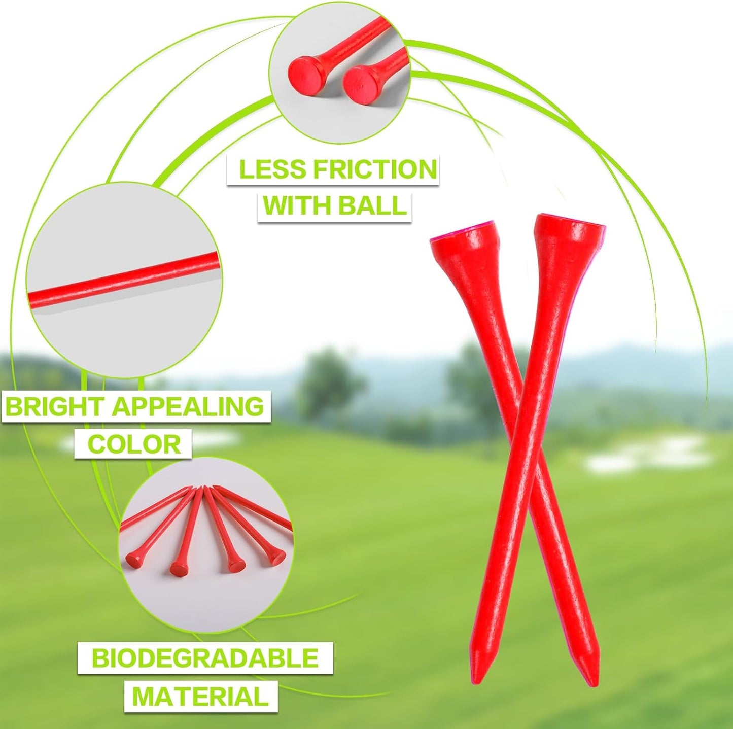 FINGER TEN Bamboo Golf Tees Wood 1 1/2 2 3/4 3 1/4 Inch Wooden Short Long Tee Color Bulk 250/500/1000/2000 Count for Men Women Kids in Red Pink USA Flag