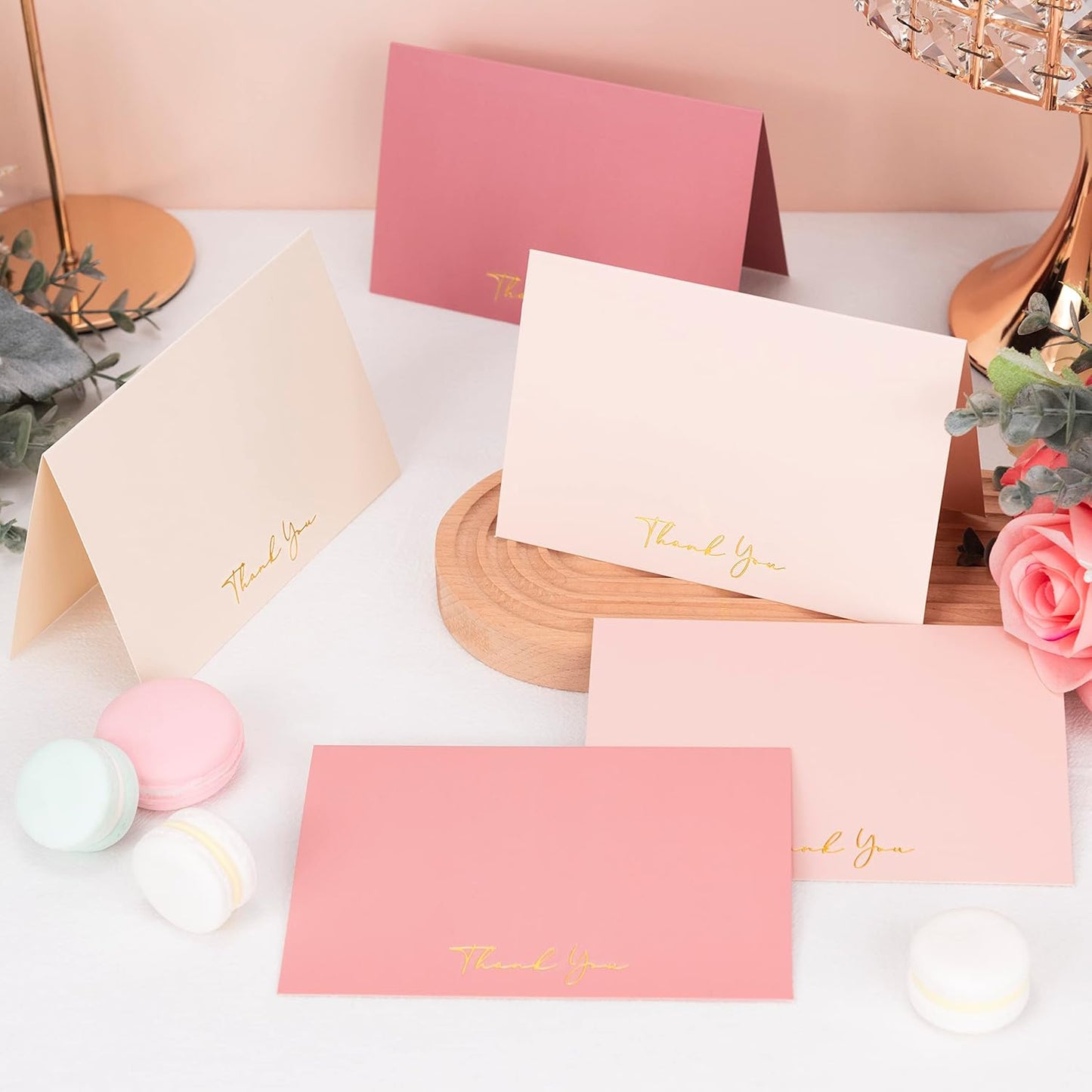 Crisky Dusty Rose Thank You Cards with Envelopes & Stickers， 50 Pack Bridal Shower Graduation Thank You Cards Small Business, Wedding Baby Shower Birthday Funeral Notes Bulk