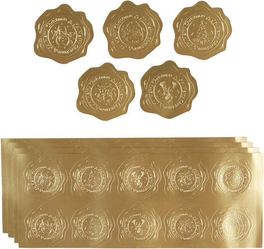 300 Pieces Embossed Gold Foil Stickers Gold Stickers for Envelopes, Wedding Invitations, Christmas Greeting Cards Envelopes (Gold Christmas)