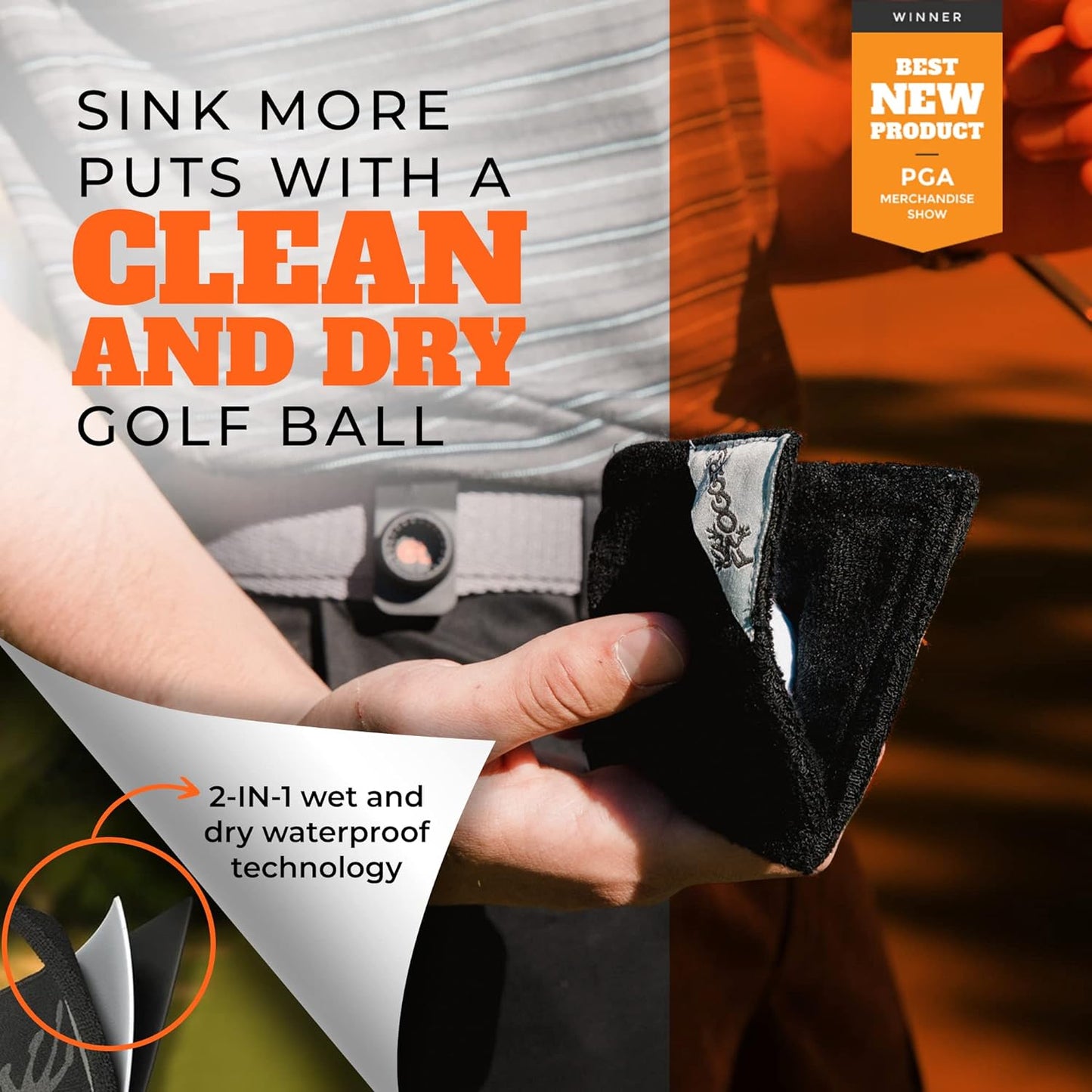 Frogger Amphibian Golf Ball Towel with Wet and Dry Technology Small Golf Ball Towels for Golf Bags with D Clip Golf Ball Accessories