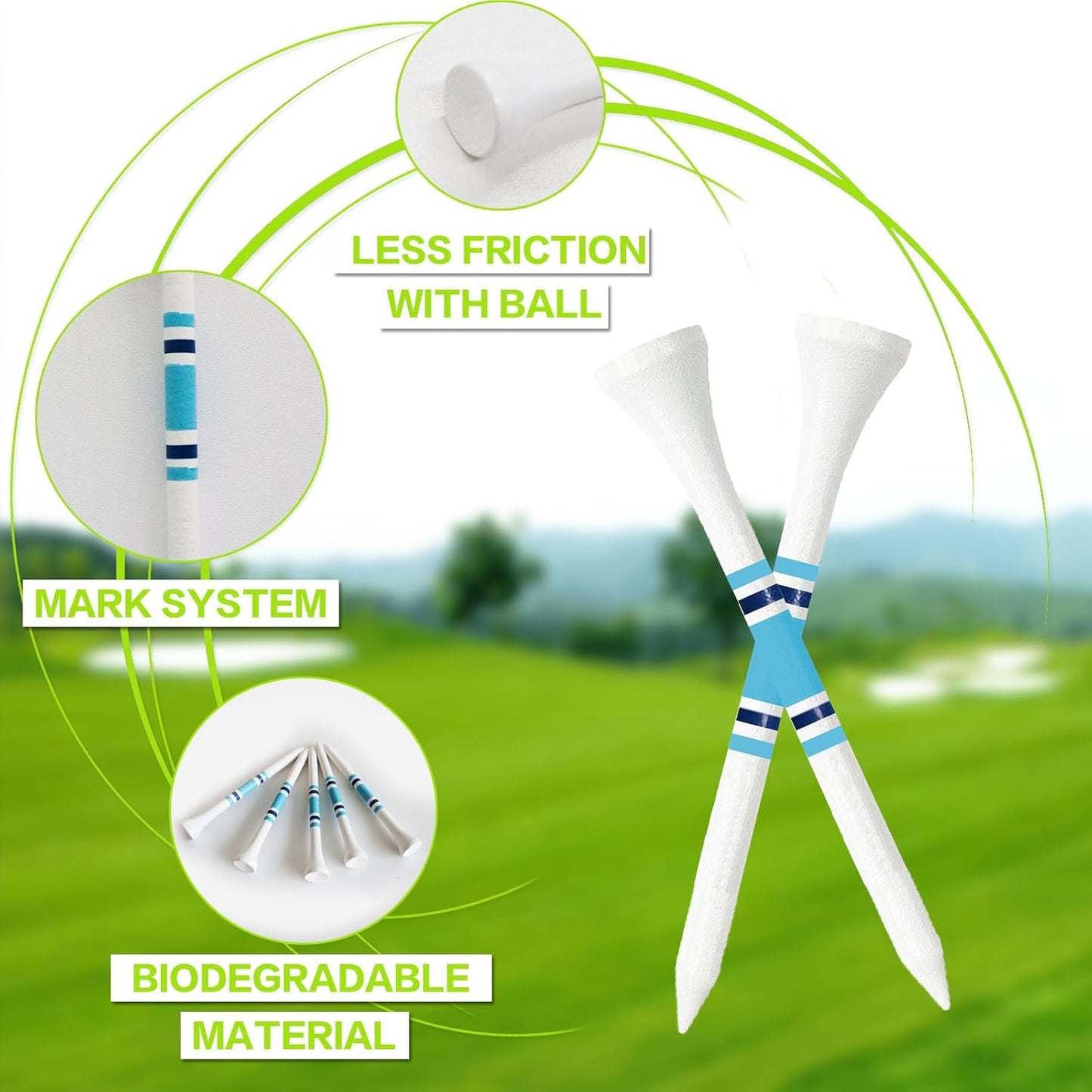 FINGER TEN Golf Tees Wood 3 1/4 2 3/4 Inch Wooden Bamboo 50/120 Count, Durable Biodegradable Colored Bulk Tee 70mm 83mm