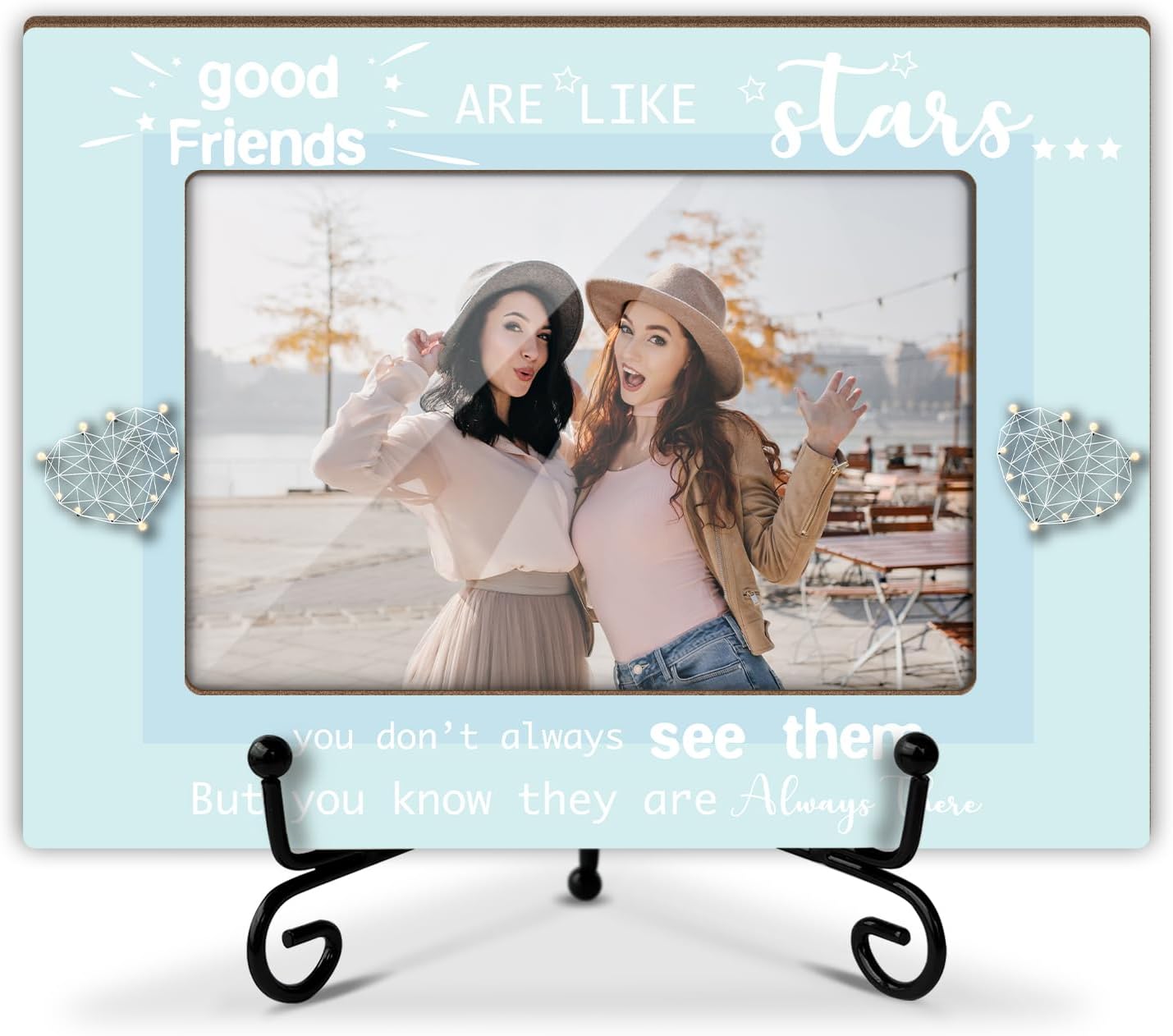 Friends Picture Frame, Wooden Photo Frame with Stand, Friendship Gifts Birthday Gifts for Women Men Sister Bestie Friend, Home Office Desk Decor Photo Frame Tabletop Display -xk26
